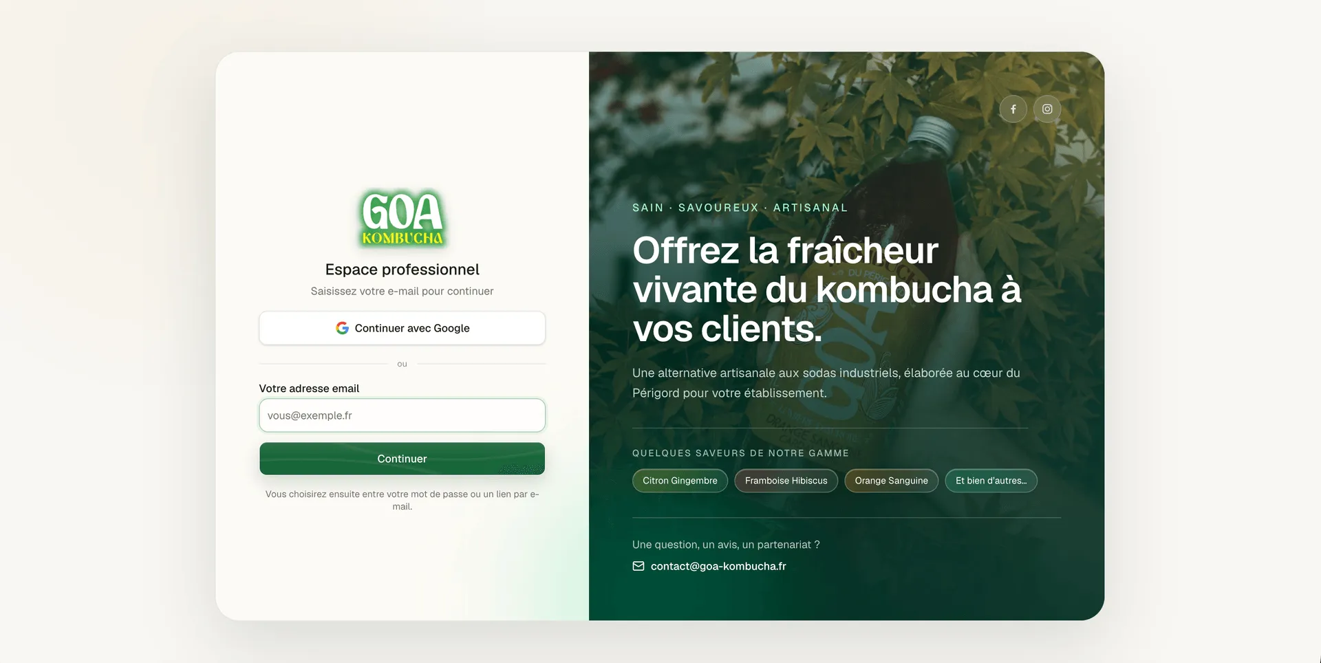 GOA B2B sign-in screen for professional customers