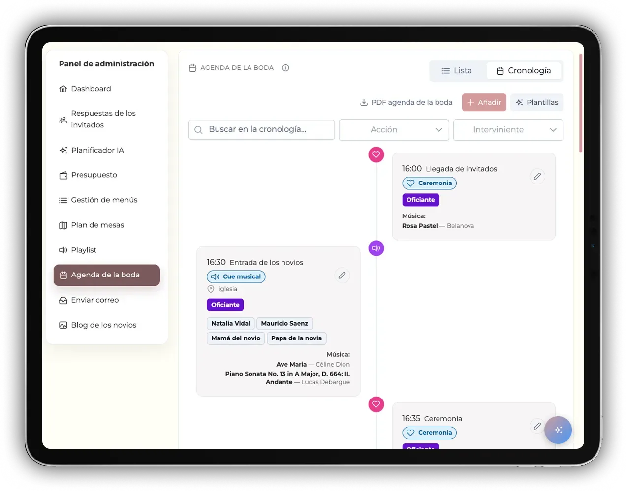 Agenda and timeline editor