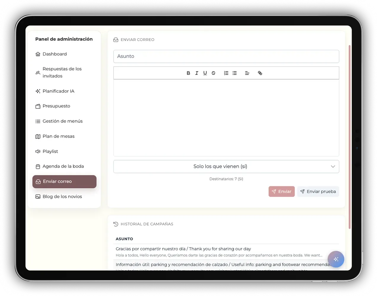 Email tooling screen