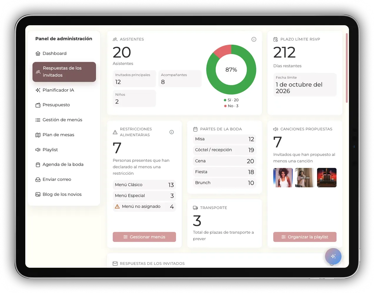 RSVP management screen