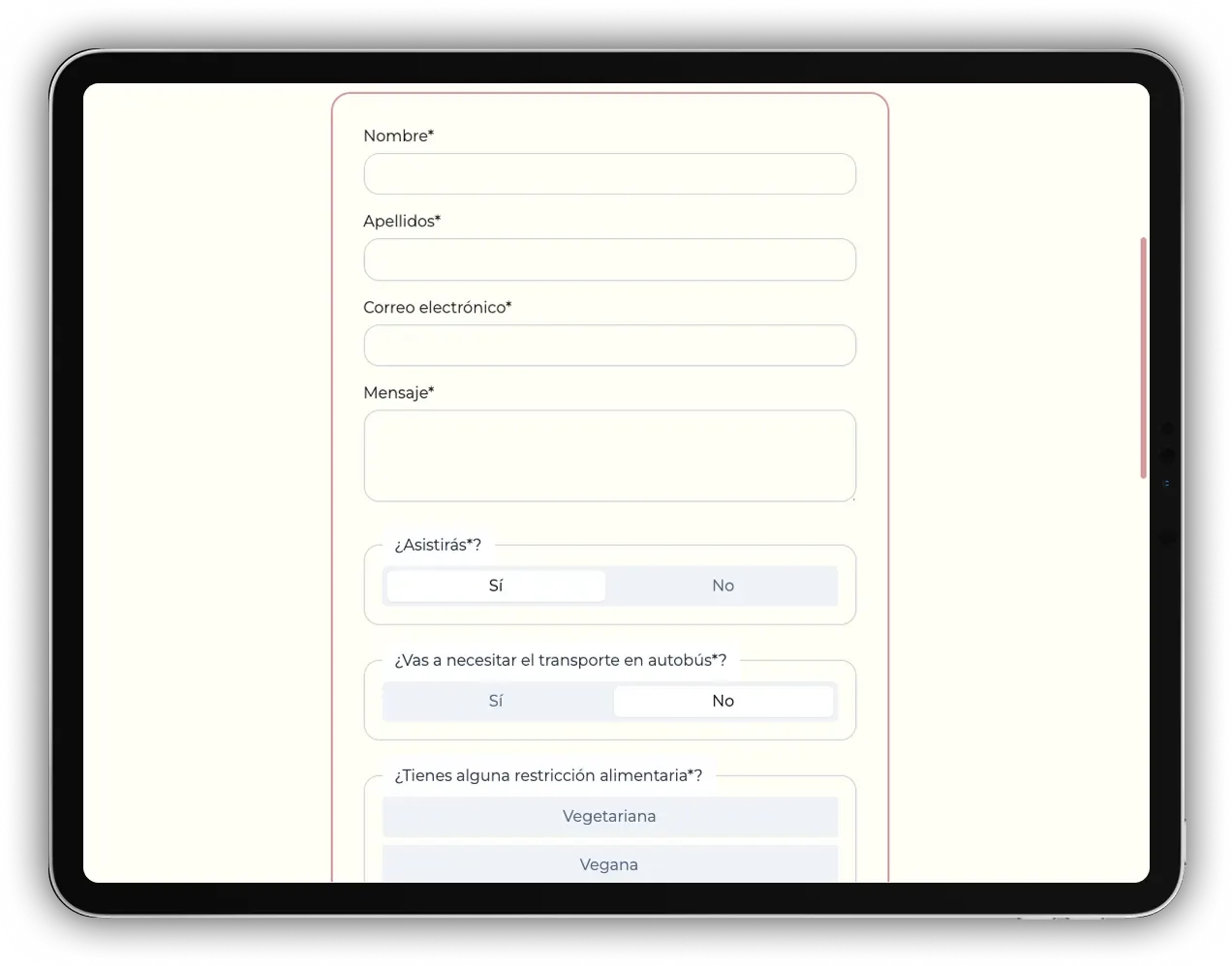 RSVP form preview
