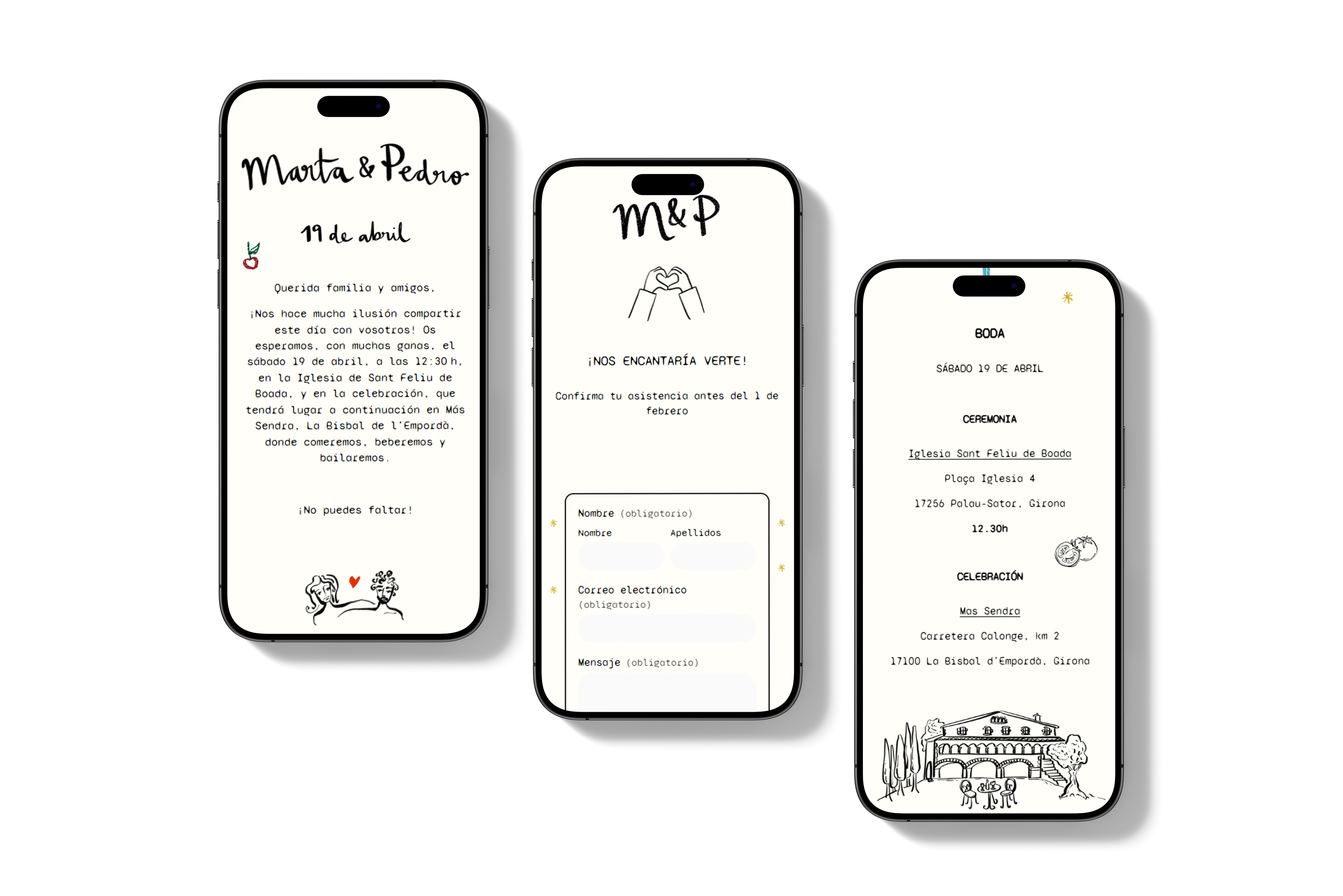 Boda Marta and Pedro three-phone mockup