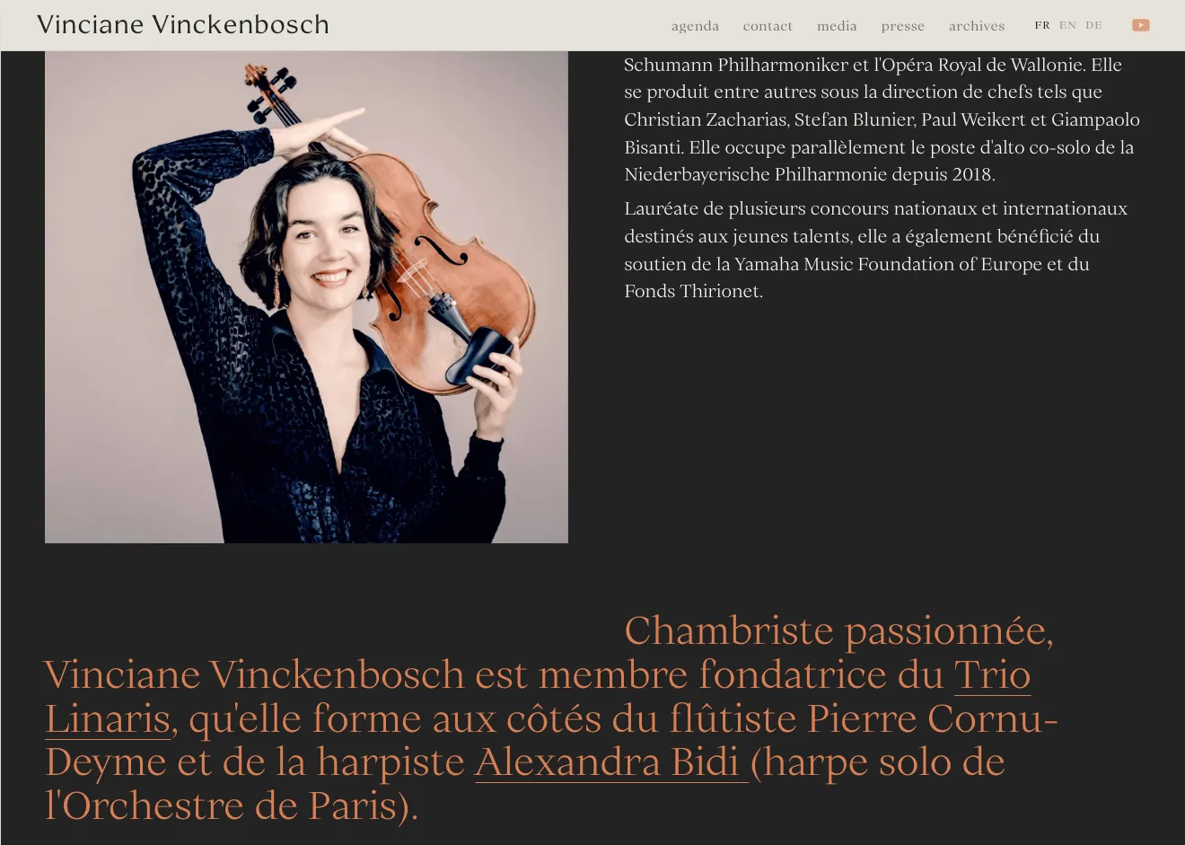 Vinciane Vinckenbosch performance and agenda screen
