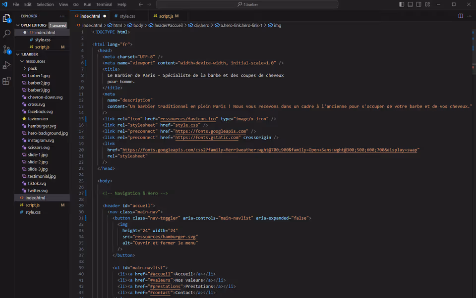 Isaure Lohest web developement project 1 - screen of the code editor