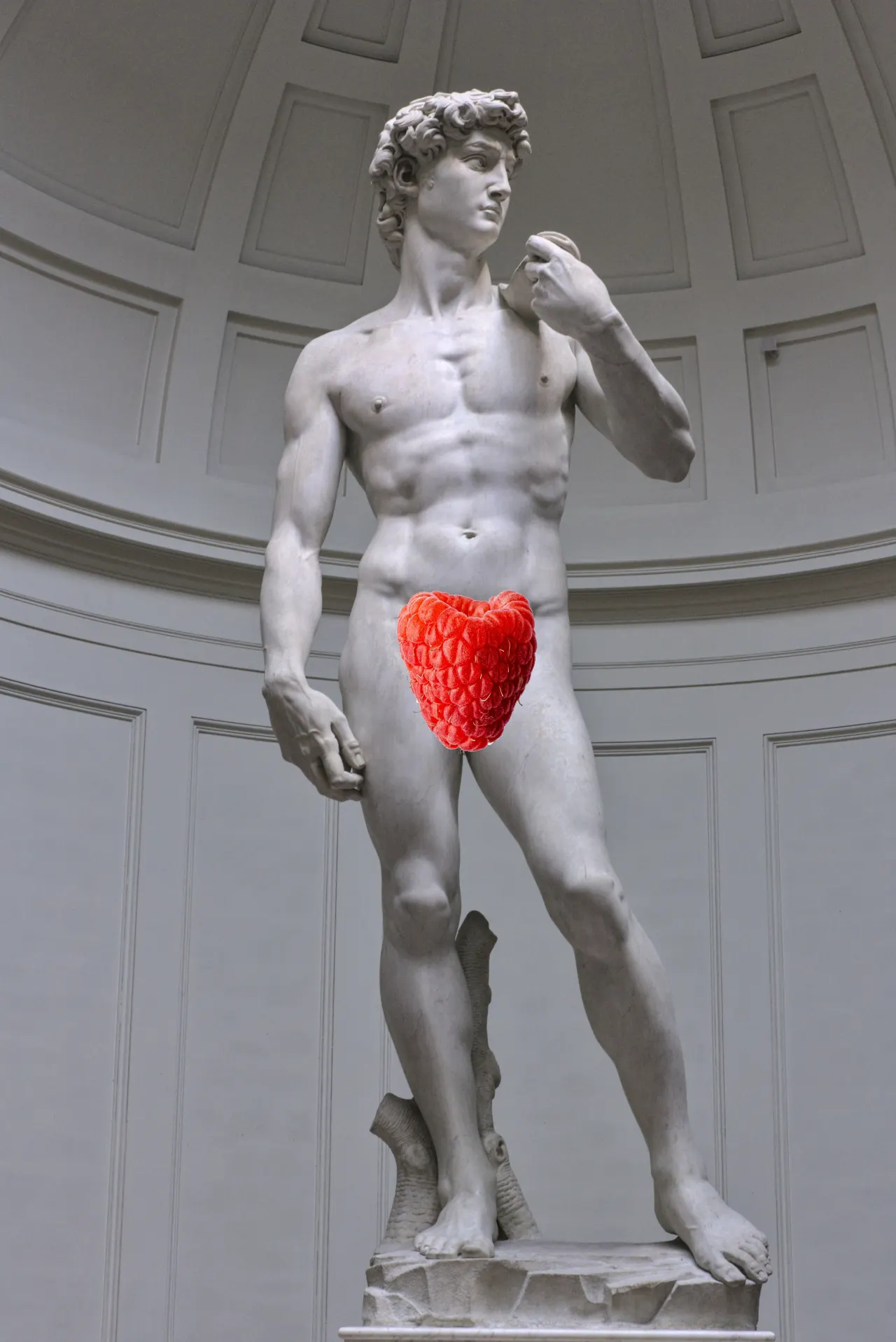 Statue photograph with a bright red intervention.