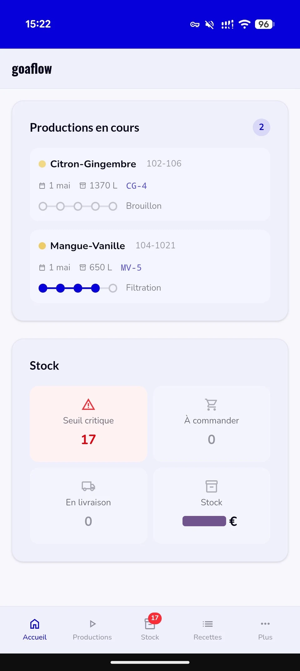 Goa Kombucha mobile dashboard